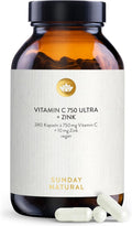 SUNDAY NATURAL Vitamin C and Zinc High Dose - 240 Capsules - 1500 mg Vitamin C & 20 mg Zinc per Daily Dose - PureWay-C & Bioavailable Zinc Bisglycinate - Laboratory Tested, Vegan, No Other Additives