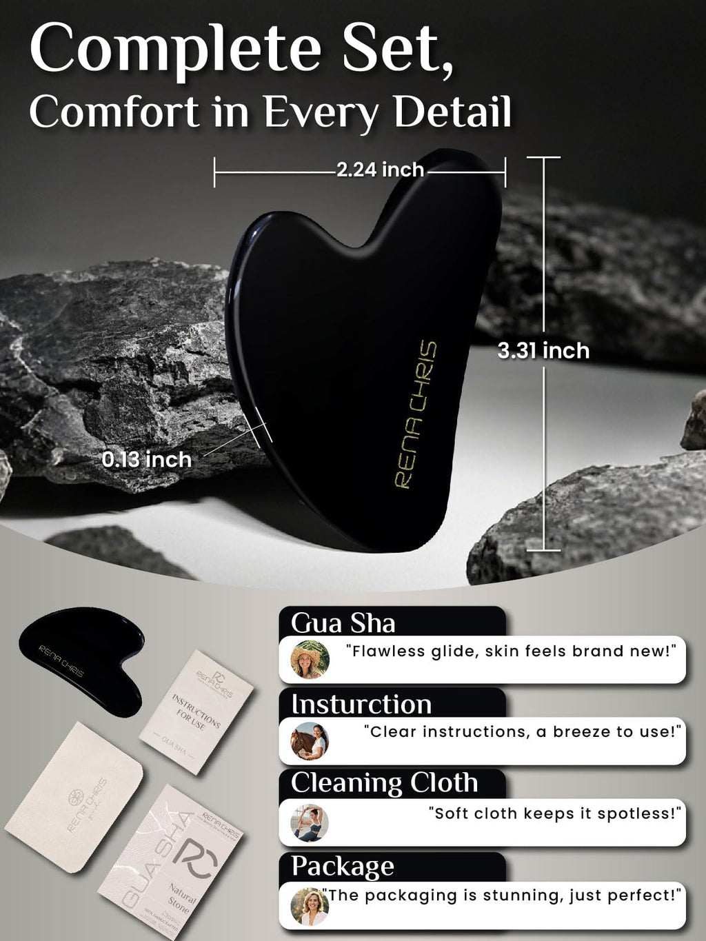 Rena Chris Stainless Steel Gua Sha Stone, Guasha Stone for Jaw Lines Firming and Reducing Face Swelling, Skin Care Gift - Silver