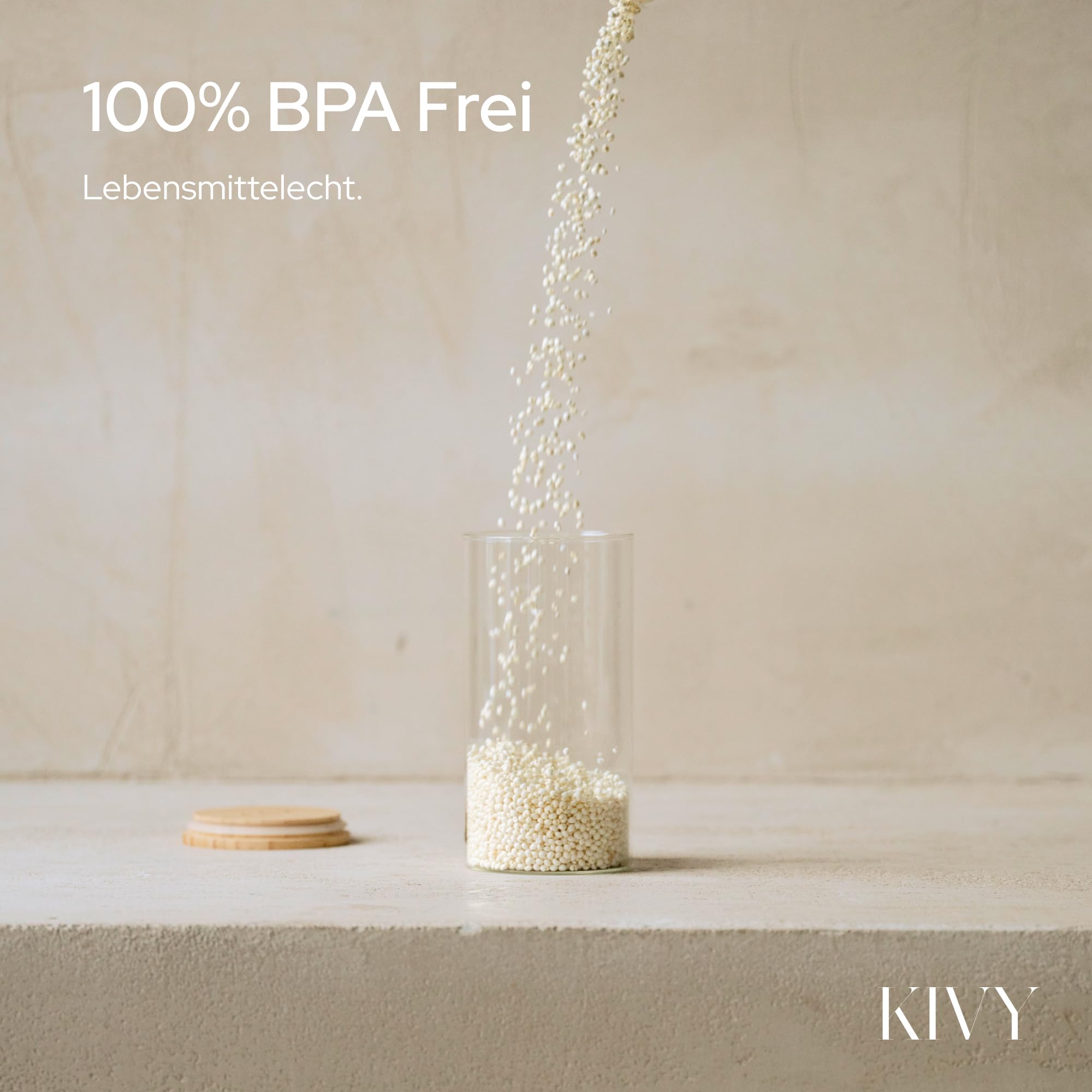 KIVY Vorratsgläser mit Deckel Luftdicht [4x 1200ml] - Vorratsdosen Glas mit Deckel - Glasbehälter mit Deckel - Müsli Aufbewahrung Küche - Vorratsglas mit Holzdeckel - Vorratsbehälter Glas Bambus