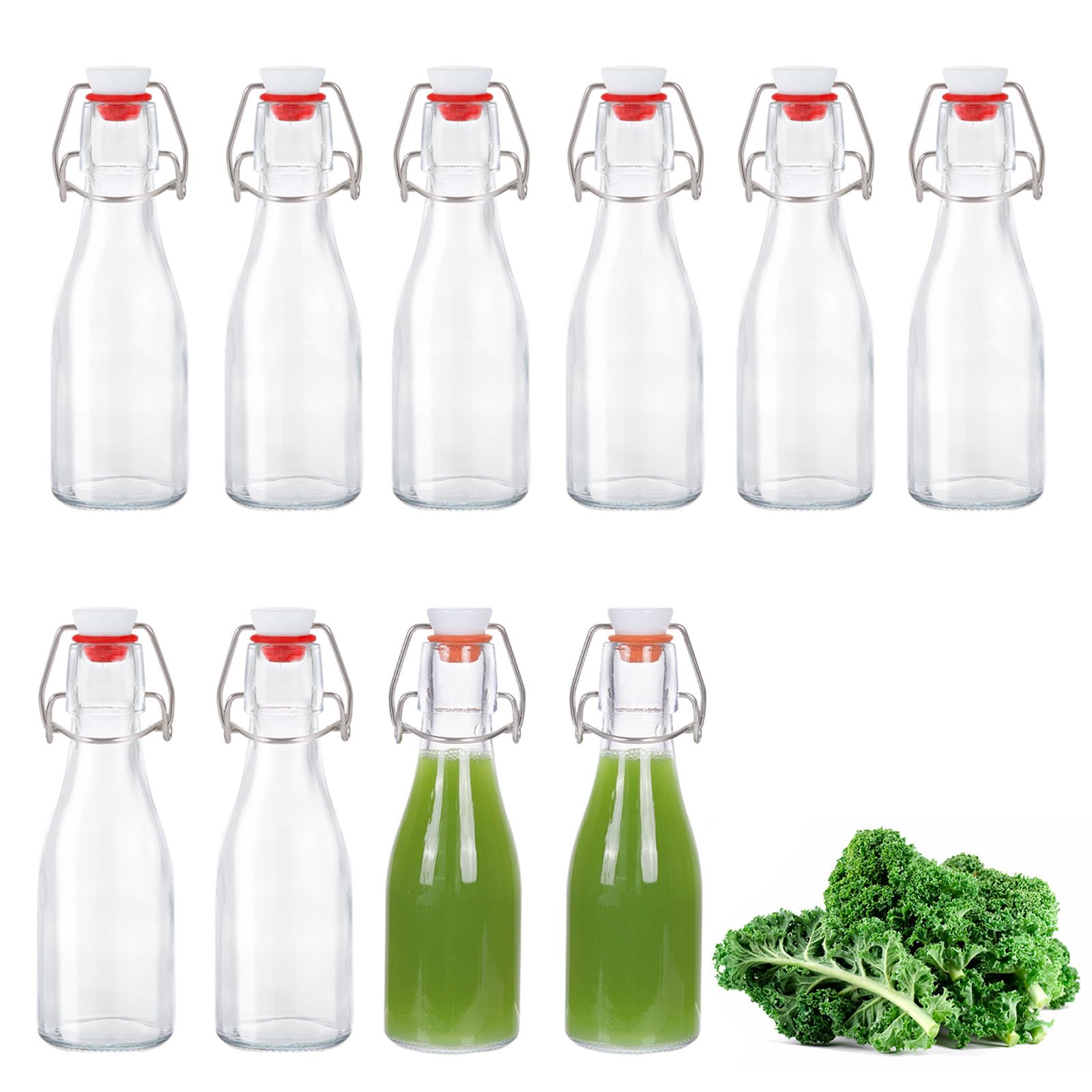 Glasflaschen 250ml mit Bügelverschluss, 10 Stück Kleine Flaschen Zum Befüllen, Bügelflasche zum Befüllen, Saftflasche für Öl, Essig, Saft & Limonade
