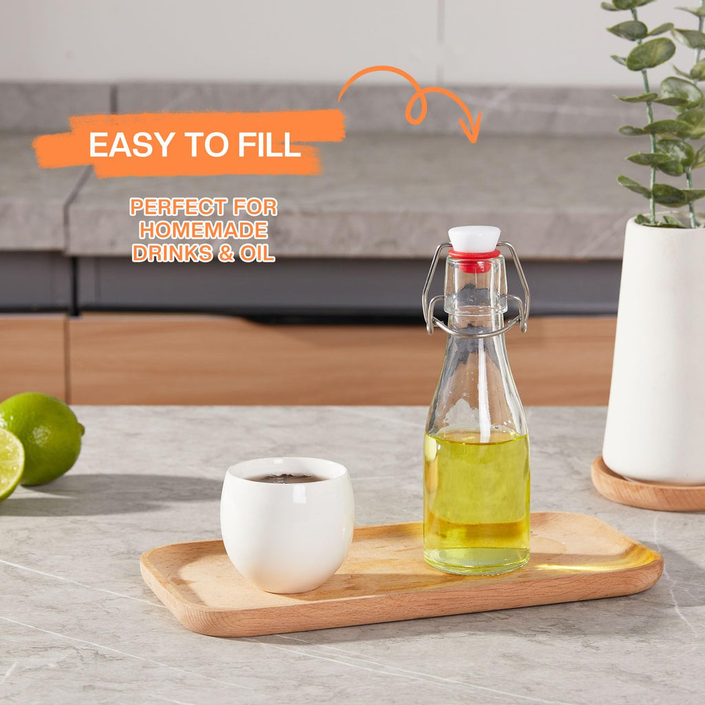 Glasflaschen 250ml mit Bügelverschluss, 10 Stück Kleine Flaschen Zum Befüllen, Bügelflasche zum Befüllen, Saftflasche für Öl, Essig, Saft & Limonade