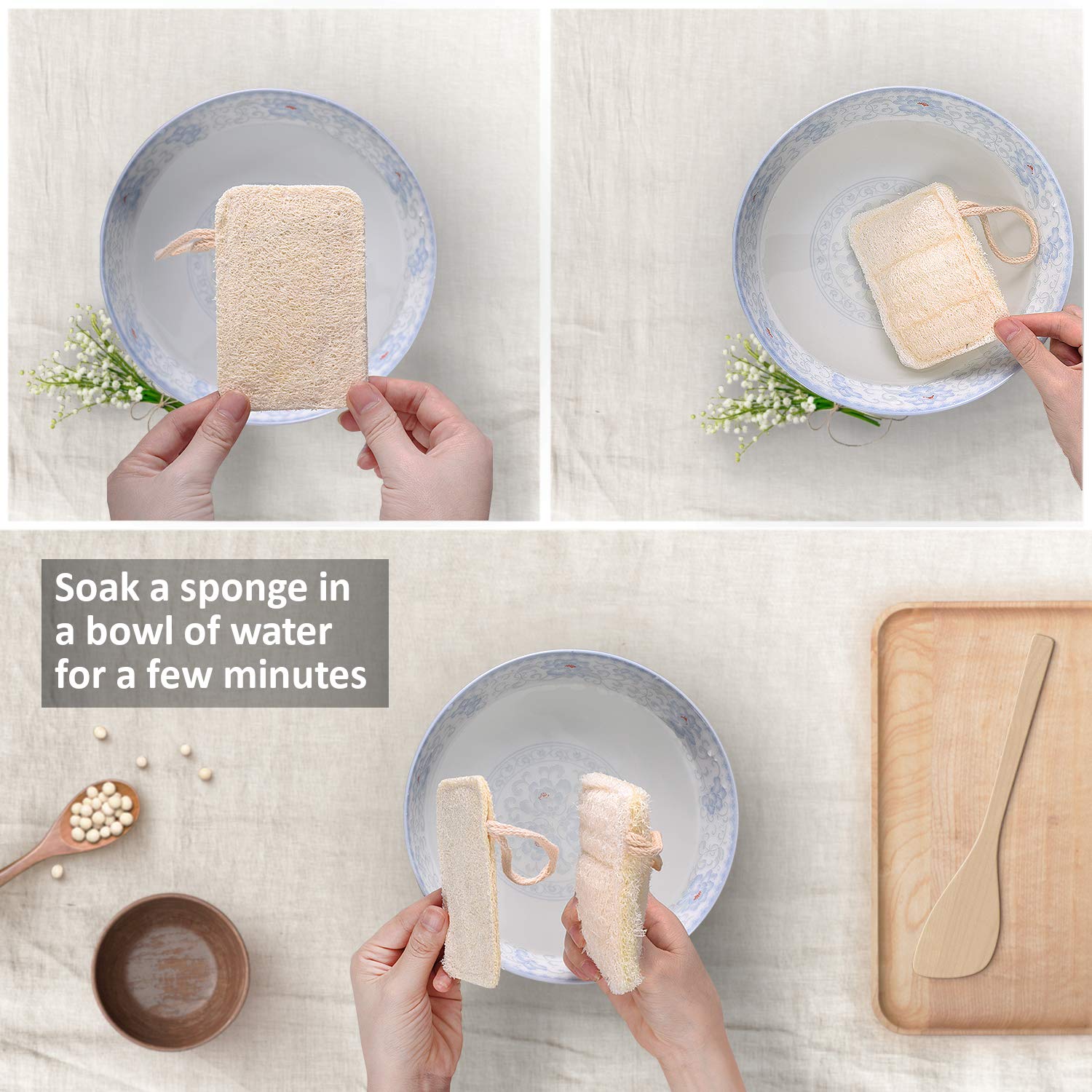 eplanita Natürliche Geschirr Spülschwämme, Kitchen Eco Scrub Scourer, Natural Luffa Plant, Biologisch abbaubar und Zero Waste (12er Pack)