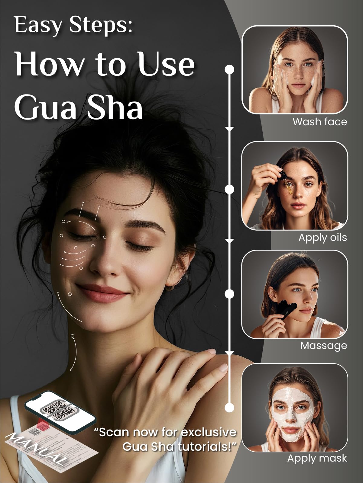 Rena Chris Stainless Steel Gua Sha Stone, Guasha Stone for Jaw Lines Firming and Reducing Face Swelling, Skin Care Gift - Silver