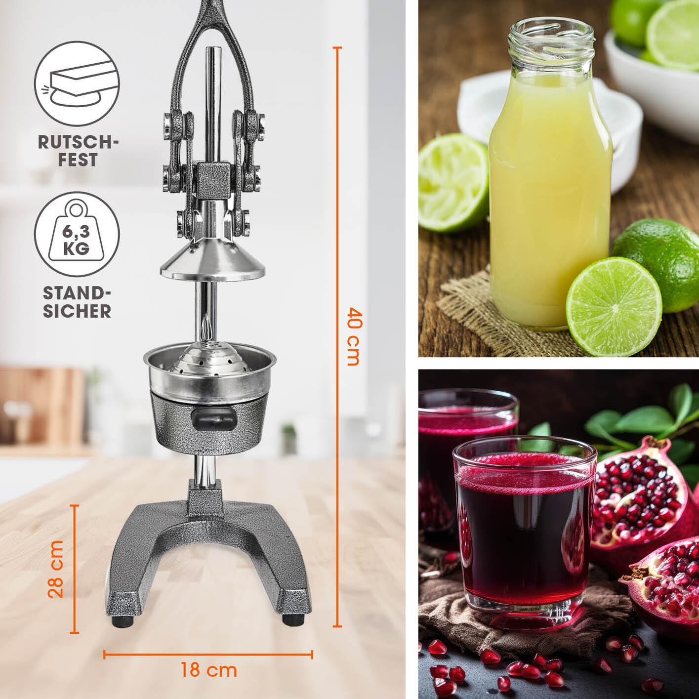 Lumaland Juicer Made of Stainless Steel, High-quality Citrus Juicer With Lever In Various Designs