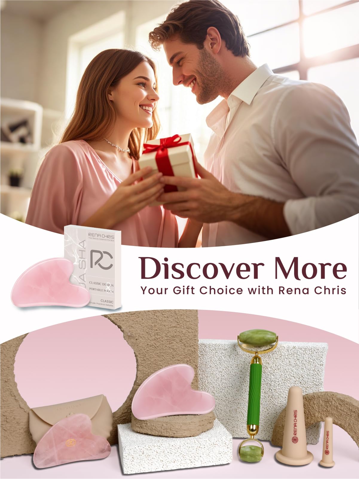 Rena Chris Stainless Steel Gua Sha Stone, Guasha Stone for Jaw Lines Firming and Reducing Face Swelling, Skin Care Gift - Silver