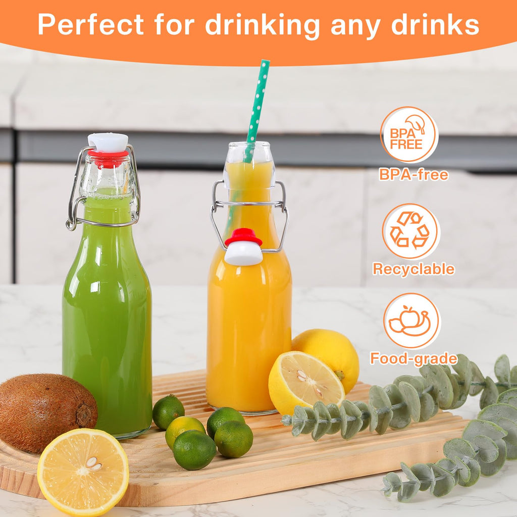 Glasflaschen 250ml mit Bügelverschluss, 10 Stück Kleine Flaschen Zum Befüllen, Bügelflasche zum Befüllen, Saftflasche für Öl, Essig, Saft & Limonade