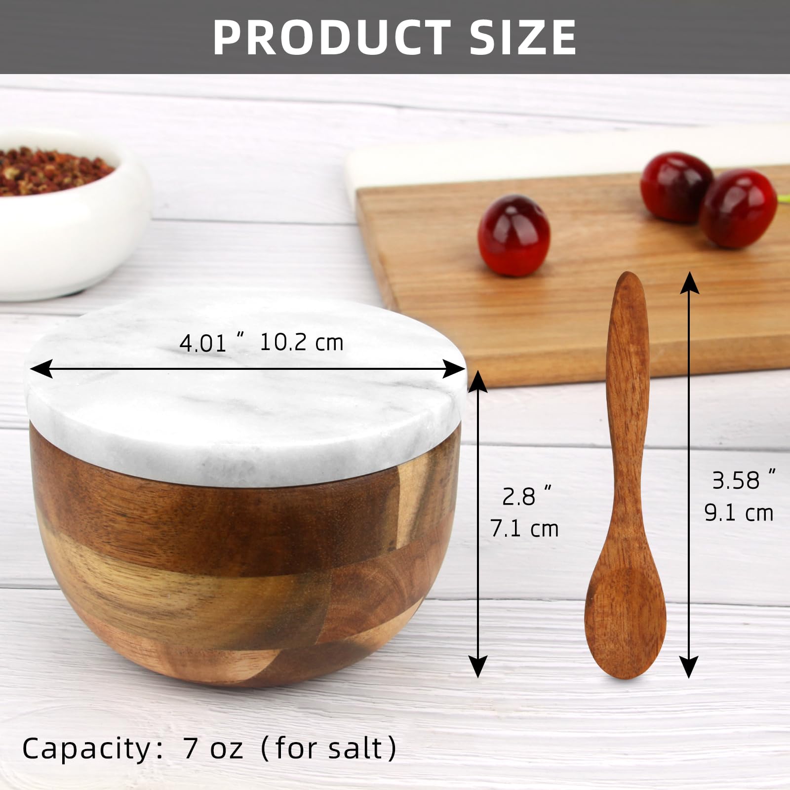 Salzdose Marmor mit Holzdeckel und Löffel Salz- oder Pfefferstreuerschale aus Stein, Salzstreuer, Salzbehälter Gewürzbehälter, Behälter, Behälterhalter, Behälter für die Küche (Schwarze Schüssel)