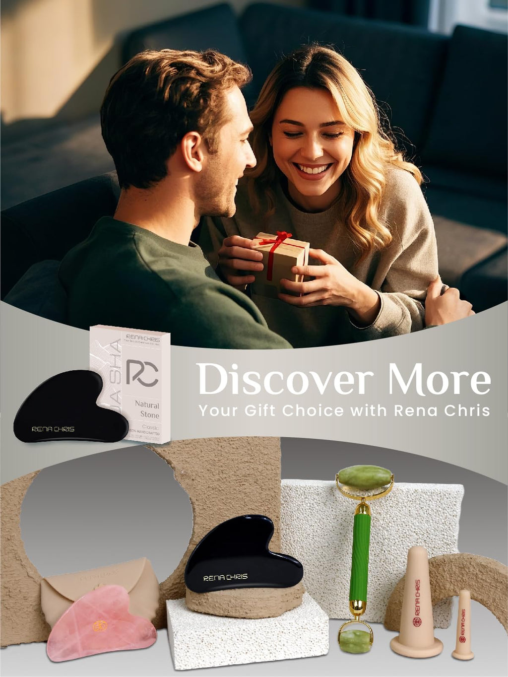 Rena Chris Stainless Steel Gua Sha Stone, Guasha Stone for Jaw Lines Firming and Reducing Face Swelling, Skin Care Gift - Silver