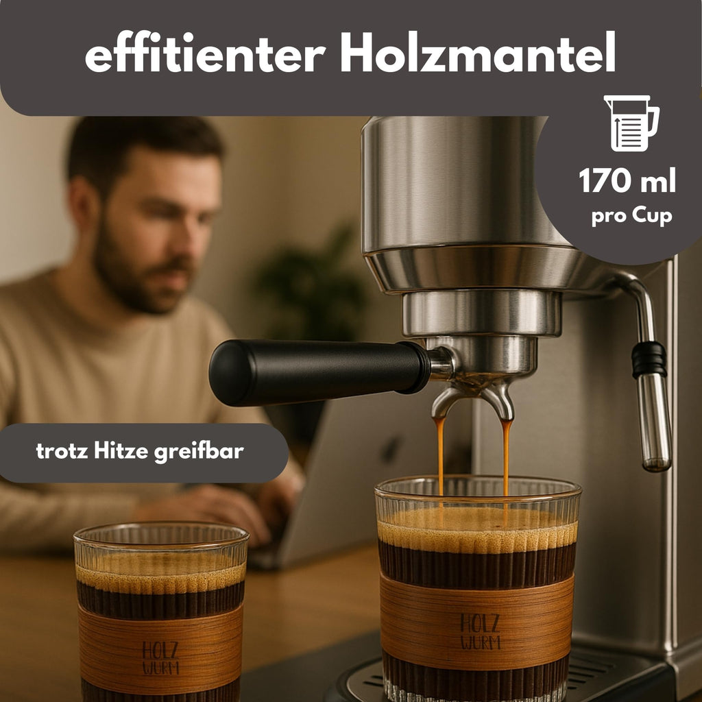 Holzwurm Glass Carafe 1 L - Ribbed Water Carafe with Walnut Wooden Coat, Elegant Water Carafe for Home and Office