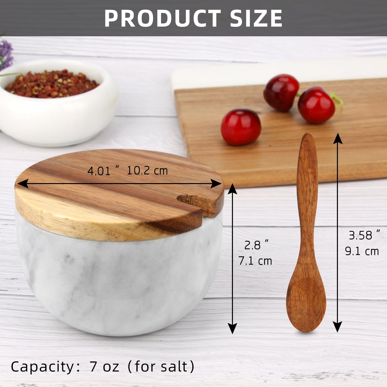Salzdose Marmor mit Holzdeckel und Löffel Salz- oder Pfefferstreuerschale aus Stein, Salzstreuer, Salzbehälter Gewürzbehälter, Behälter, Behälterhalter, Behälter für die Küche (Schwarze Schüssel)