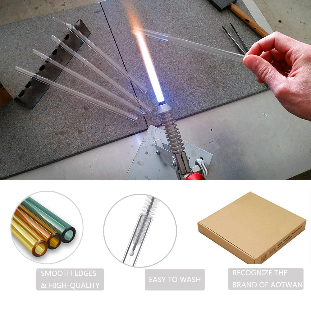 AOTWAN Glas Strohhalme Wiederverwendbar 20 Stück Glasstrohhalme, 6 Kurz + 6 Lange Geraden Glas-Strohhalme, 4 gebogenem Trinkhalme mit 4 Reinigungsbürsten für Cocktails, Smoothie und Säfte