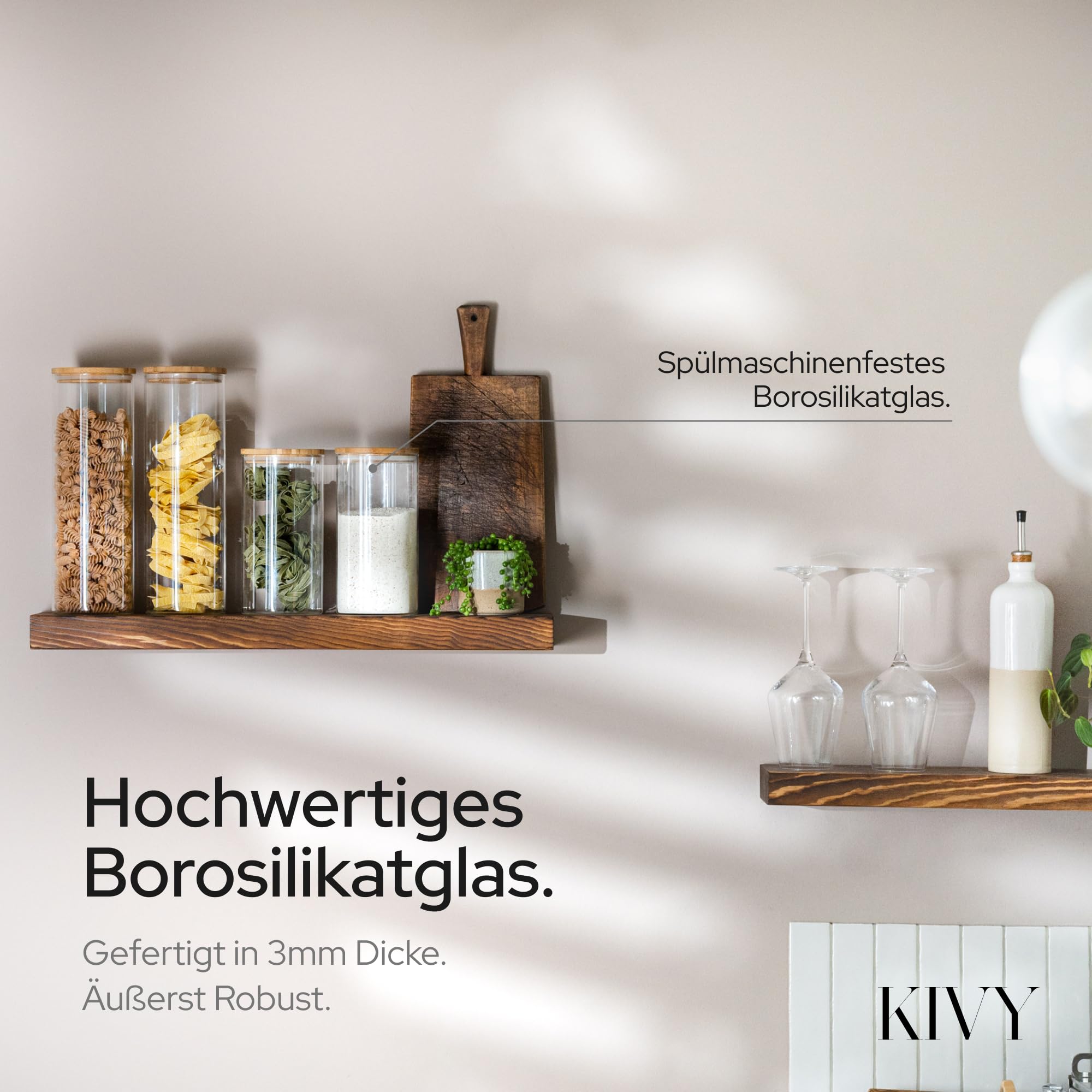 KIVY Vorratsgläser mit Deckel Luftdicht [4x 1200ml] - Vorratsdosen Glas mit Deckel - Glasbehälter mit Deckel - Müsli Aufbewahrung Küche - Vorratsglas mit Holzdeckel - Vorratsbehälter Glas Bambus