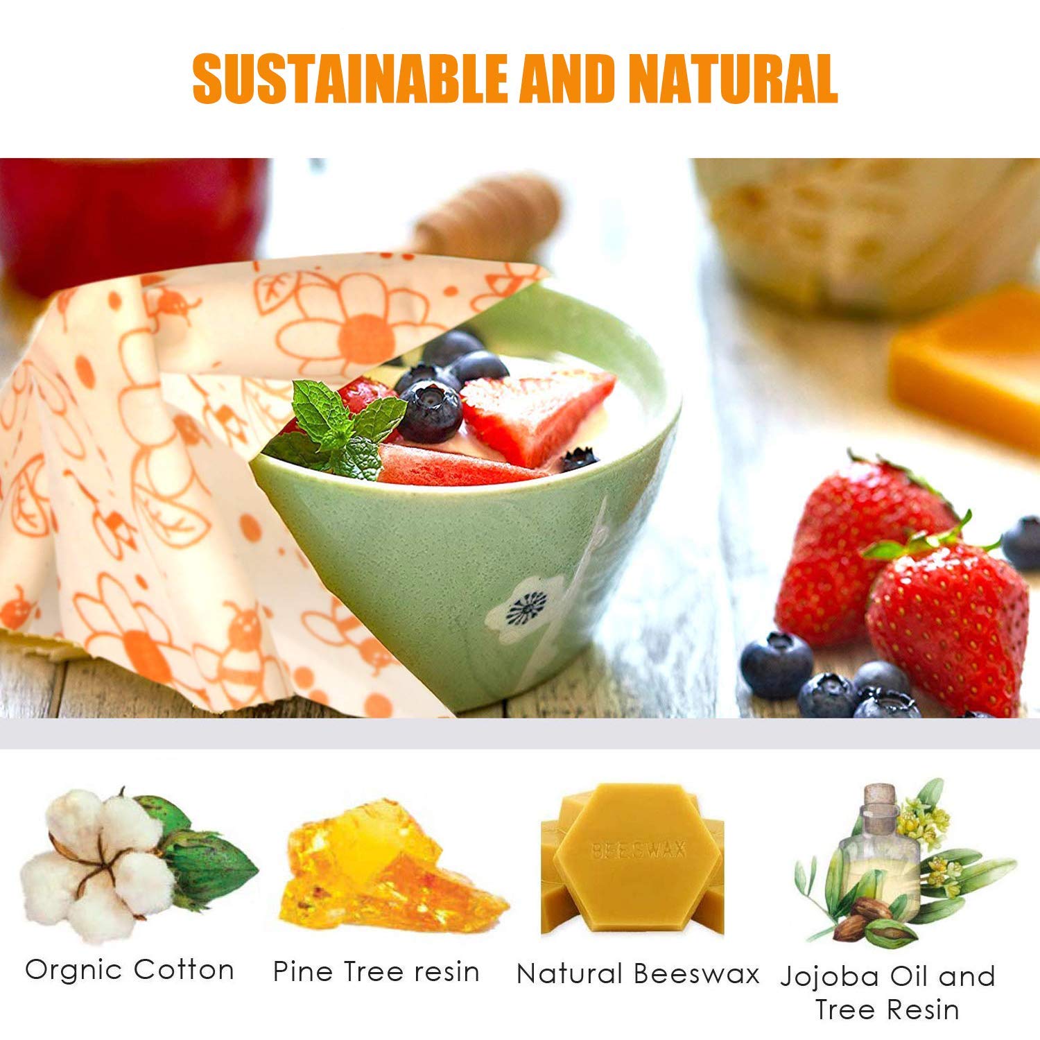 Bienenwachstücher 8 Stücke - Öko-Tex Zertifizierte Bienenwachs-Wraps aus 100% Naturwachs & Bio-Baumwolle | Wiederverwendbare Frischhaltefolie für Lebensmittel, Plastikfrei & Umweltfreundlich