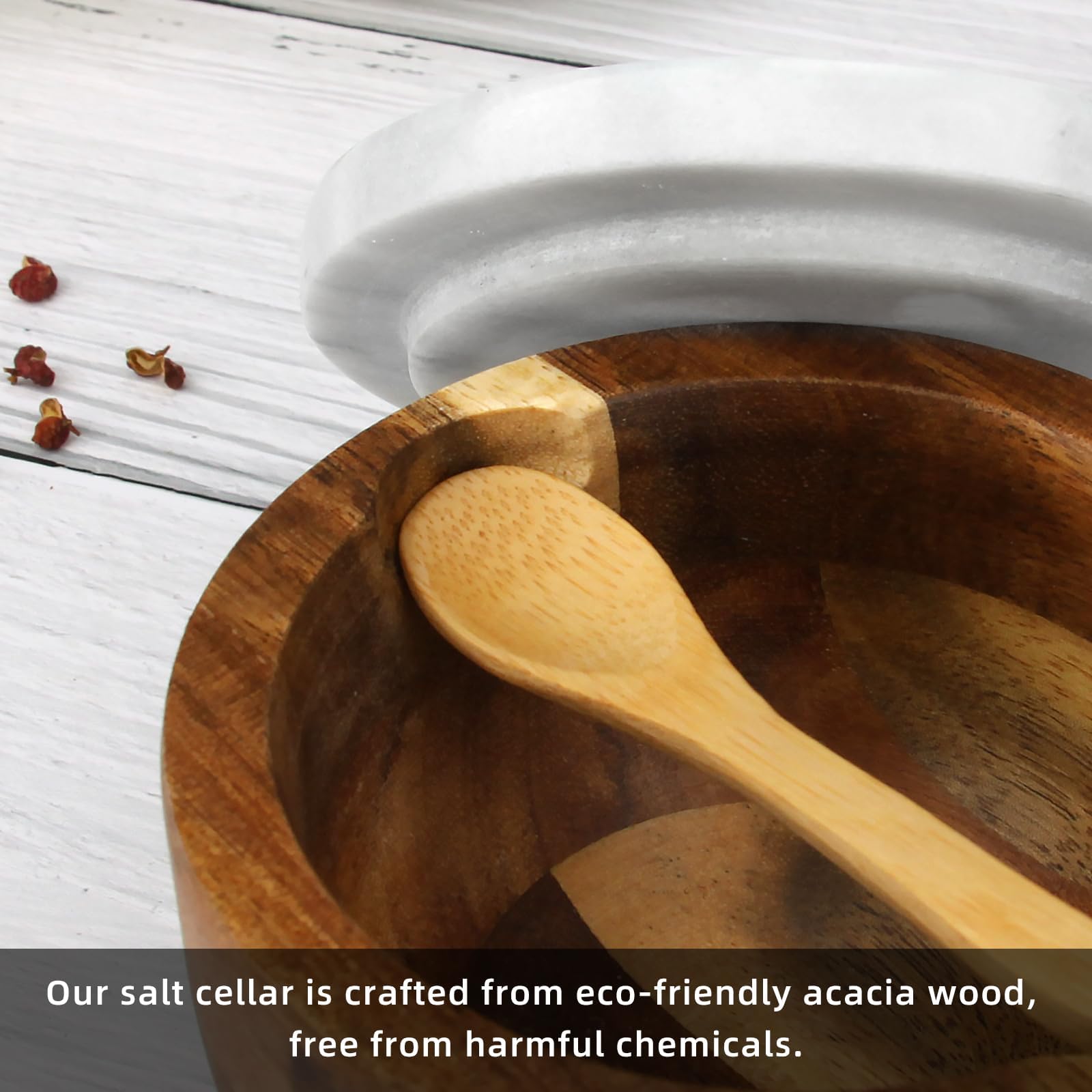 Salzdose Marmor mit Holzdeckel und Löffel Salz- oder Pfefferstreuerschale aus Stein, Salzstreuer, Salzbehälter Gewürzbehälter, Behälter, Behälterhalter, Behälter für die Küche (Schwarze Schüssel)