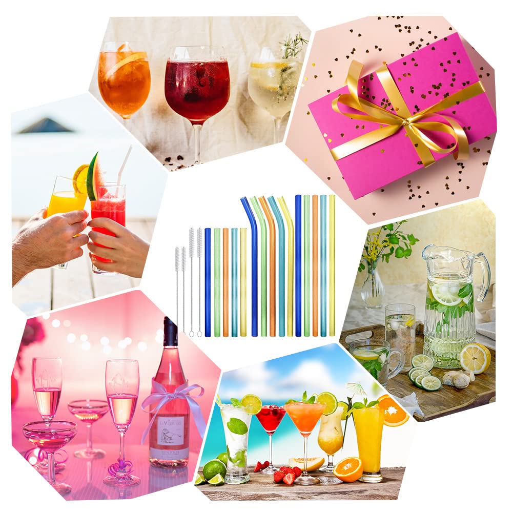 AOTWAN Glas Strohhalme Wiederverwendbar 20 Stück Glasstrohhalme, 6 Kurz + 6 Lange Geraden Glas-Strohhalme, 4 gebogenem Trinkhalme mit 4 Reinigungsbürsten für Cocktails, Smoothie und Säfte