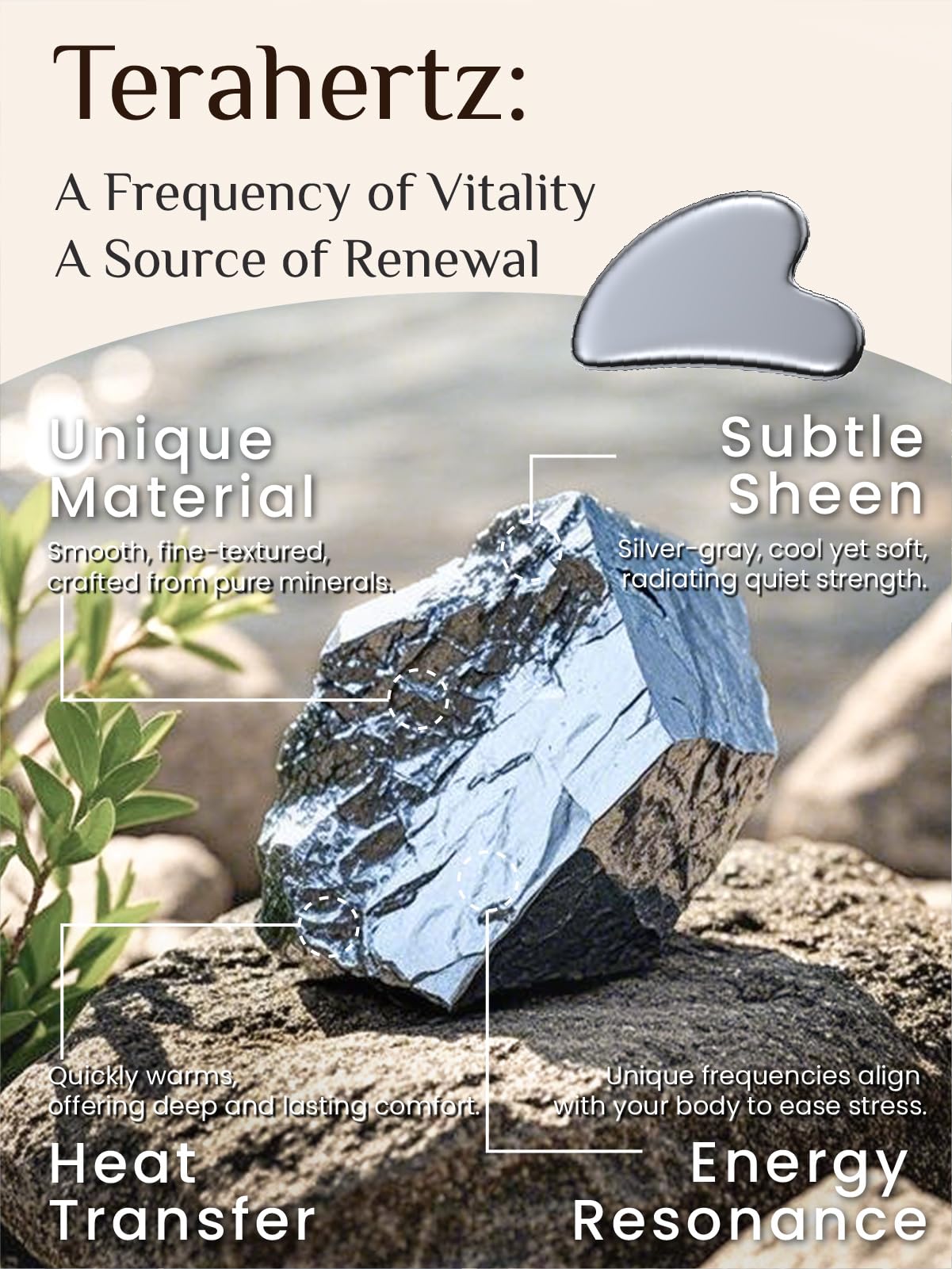 Rena Chris Stainless Steel Gua Sha Stone, Guasha Stone for Jaw Lines Firming and Reducing Face Swelling, Skin Care Gift - Silver