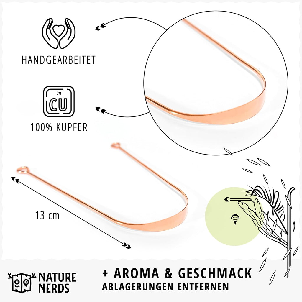 Nature Nerds - Zungenreiniger aus Kupfer (3 Stück) - Jihwa Prakshalana – Ein ayurvedisches Ritual mit dem Zungenschaber - plastikfreie Mundhygiene