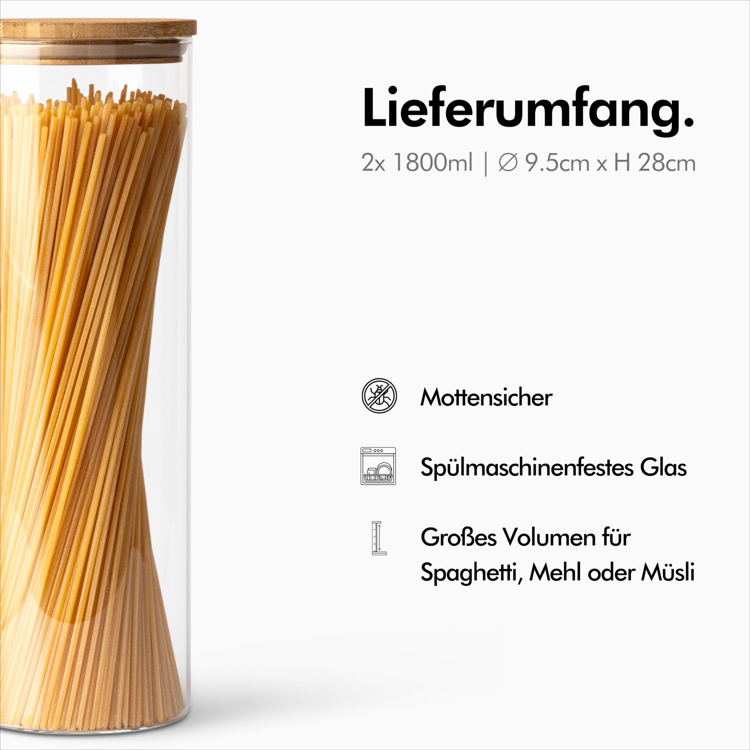 KIVY Vorratsgläser mit Deckel Luftdicht [4x 1200ml] - Vorratsdosen Glas mit Deckel - Glasbehälter mit Deckel - Müsli Aufbewahrung Küche - Vorratsglas mit Holzdeckel - Vorratsbehälter Glas Bambus