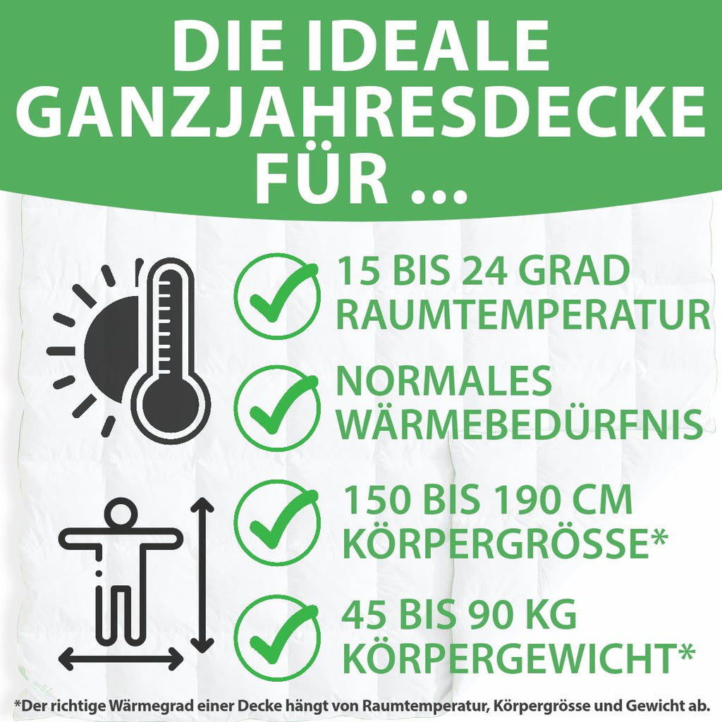 Welldora Komfort Bettdecke 135x200 Winter | 100% Extraweiche Federn & Daunen | Fachärztlich geprüft, Oeko-Tex, Allergiker | Zertifiziert für Tierwohl | Dicke extrawarme Winterdecke Daunendecke