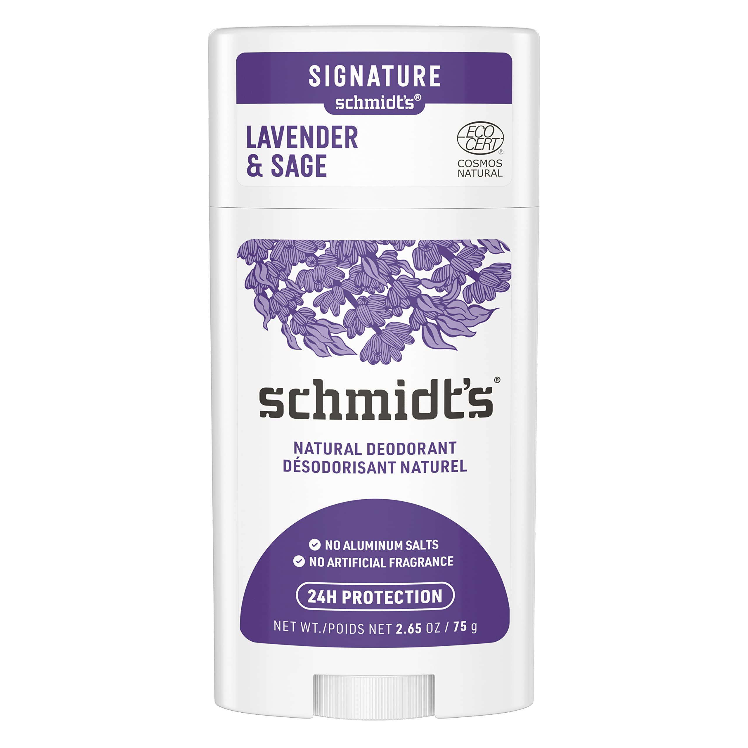 Schmidt's Natural Deodorant Stick Lavender & Sage Deodorant without Aluminium for Long-Lasting Freshness 75 g Pack of 1