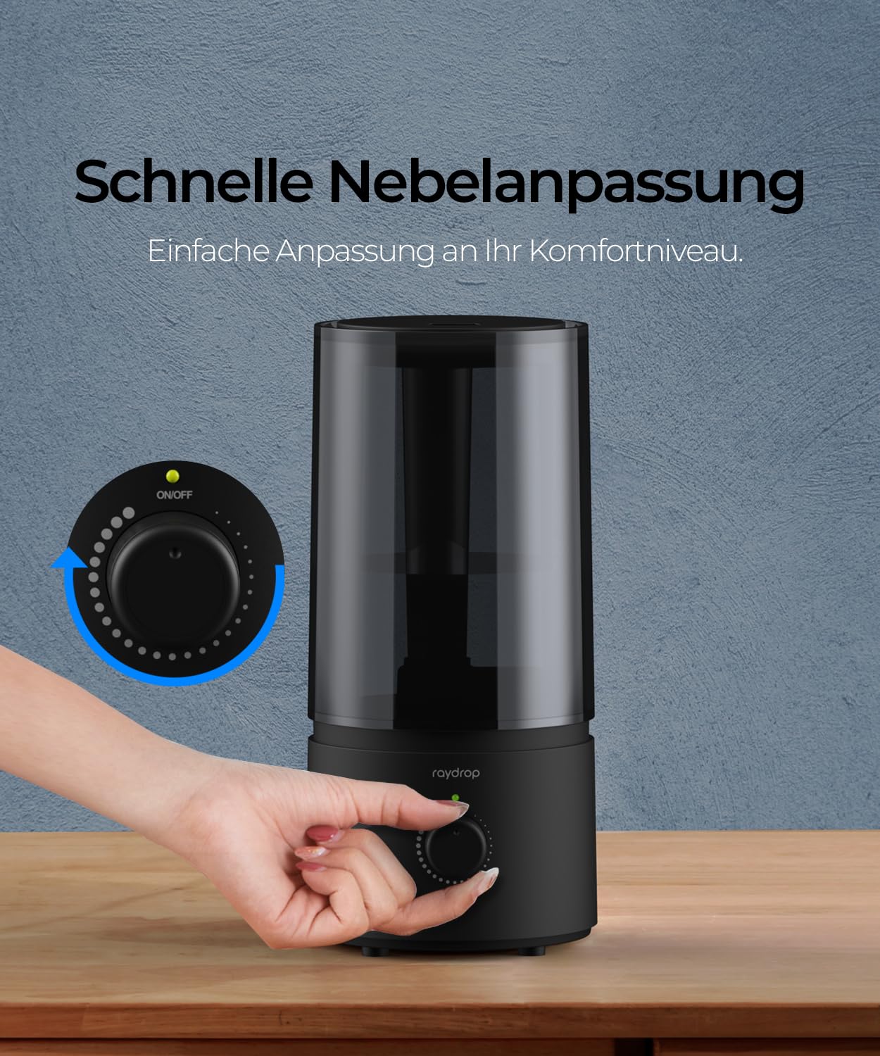 raydrop Humidifier for Bedroom & Children's Room, 1.7 L Quiet & Space-Saving Ultrasonic Room Humidifier for Baby & Plants, Easy to Use & Easy to Clean, Automatic Shut-Off