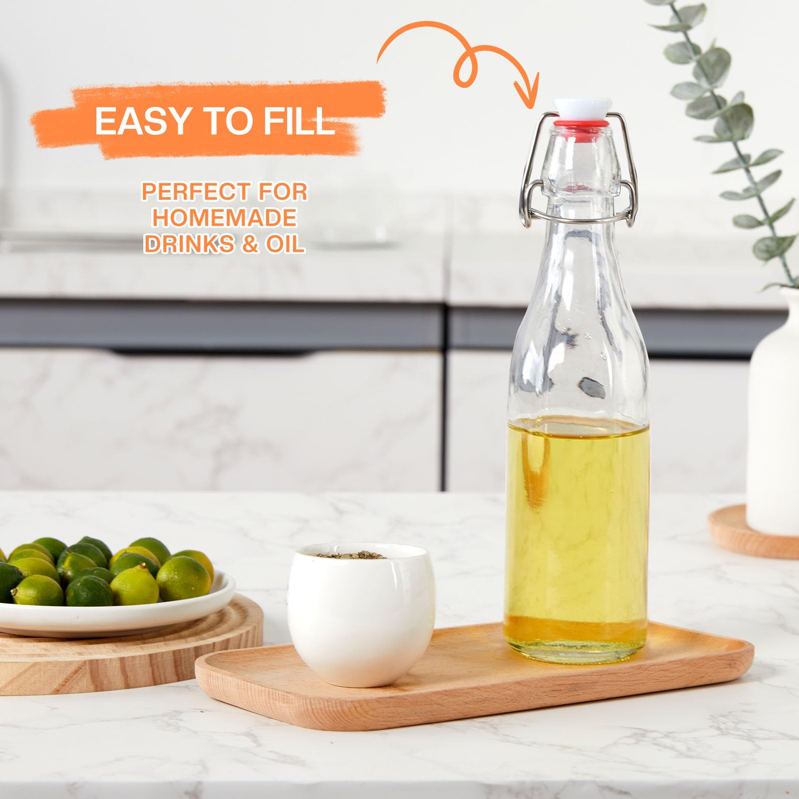 Glasflaschen 250ml mit Bügelverschluss, 10 Stück Kleine Flaschen Zum Befüllen, Bügelflasche zum Befüllen, Saftflasche für Öl, Essig, Saft & Limonade