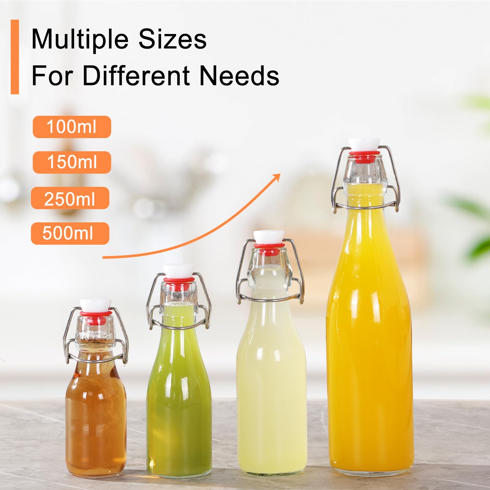 Glasflaschen 250ml mit Bügelverschluss, 10 Stück Kleine Flaschen Zum Befüllen, Bügelflasche zum Befüllen, Saftflasche für Öl, Essig, Saft & Limonade