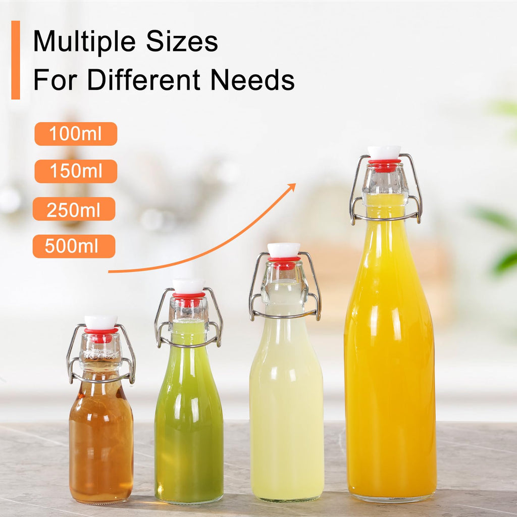 Glasflaschen 250ml mit Bügelverschluss, 10 Stück Kleine Flaschen Zum Befüllen, Bügelflasche zum Befüllen, Saftflasche für Öl, Essig, Saft & Limonade
