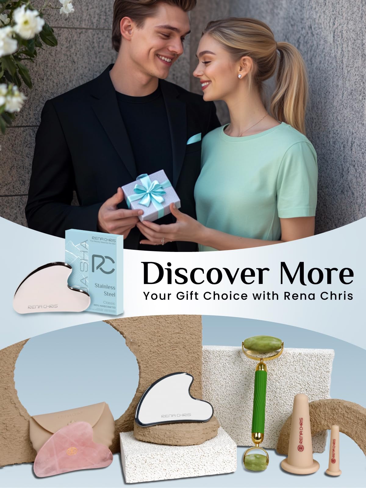 Rena Chris Stainless Steel Gua Sha Stone, Guasha Stone for Jaw Lines Firming and Reducing Face Swelling, Skin Care Gift - Silver