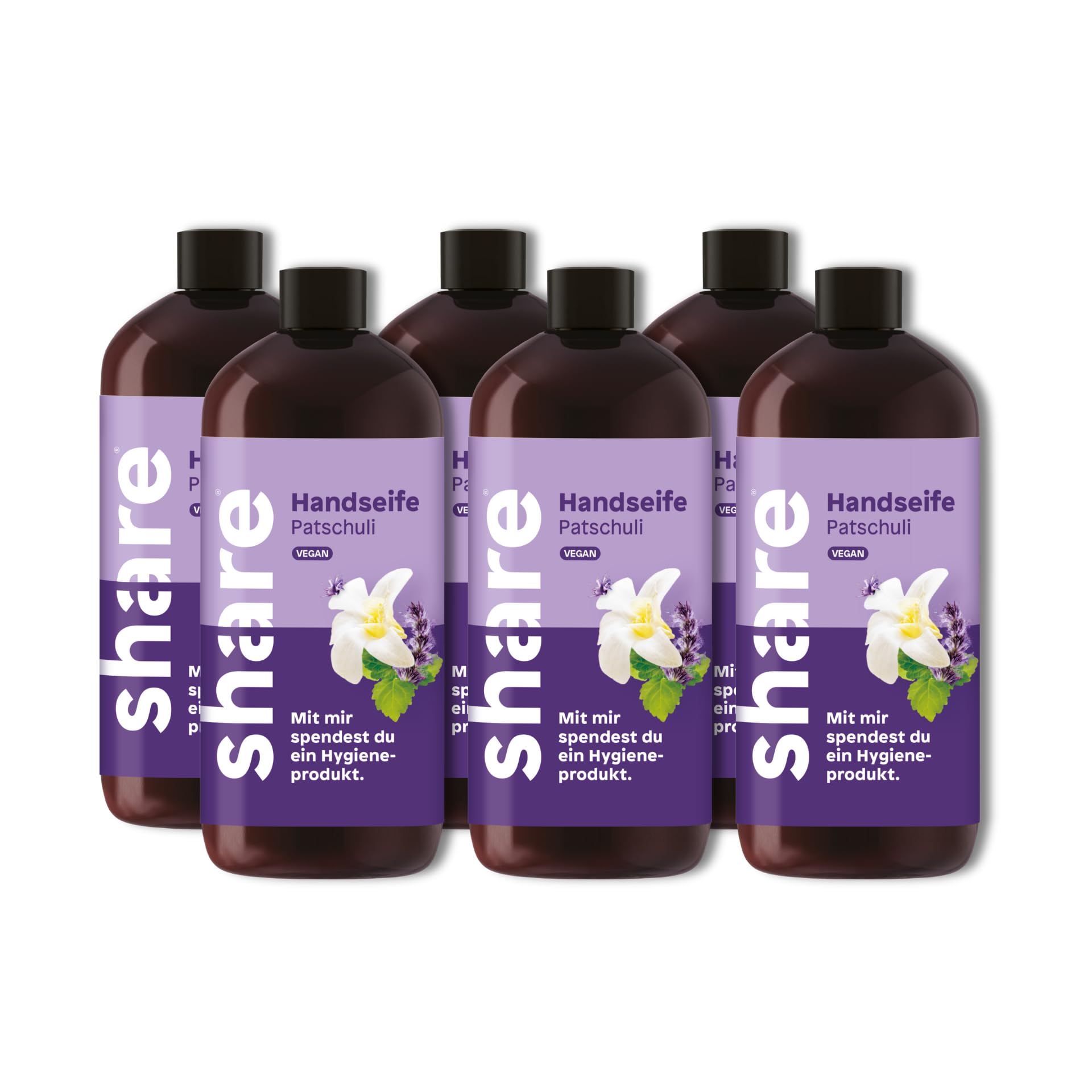 share Flüssigseife Patschuli 250 ml – Seife spendet ein Hygieneprodukt an einen Menschen in Not – vegane Handseife im Seifenspender