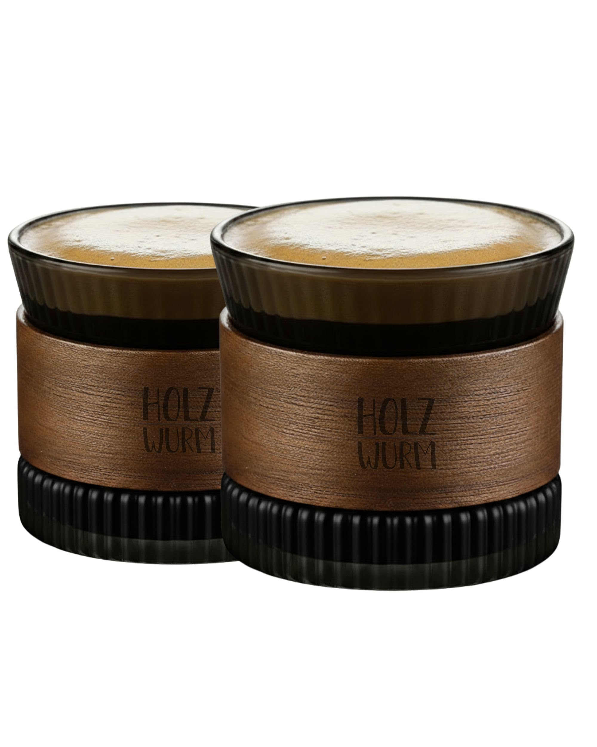 Holzwurm Glass Carafe 1 L - Ribbed Water Carafe with Walnut Wooden Coat, Elegant Water Carafe for Home and Office