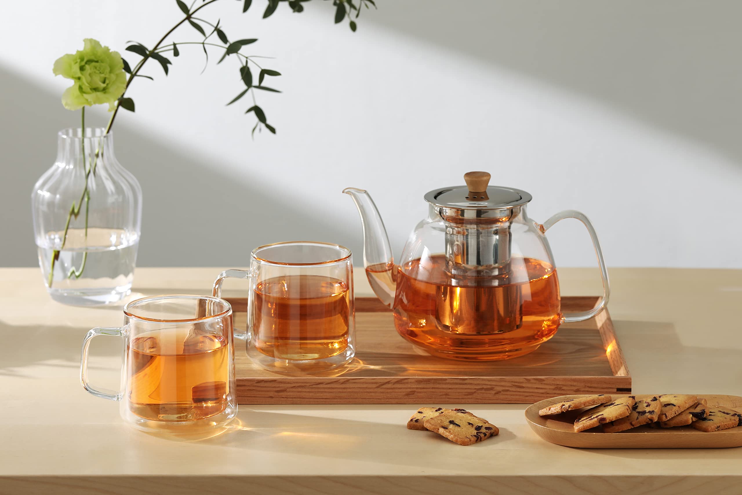 CNGLASS 1100ml/37.5oz Glas-Teekanne mit Infuser,Klarglas-Teekessel mit abnehmbarem Edelstahlsieb,Herdfeste Glas-Teekanne für blühenden und losen Blatttee