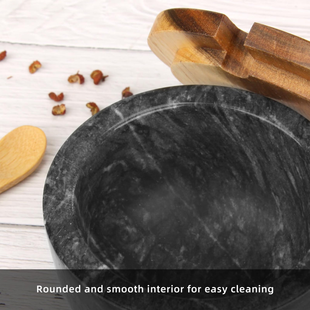 Salzdose Marmor mit Holzdeckel und Löffel Salz- oder Pfefferstreuerschale aus Stein, Salzstreuer, Salzbehälter Gewürzbehälter, Behälter, Behälterhalter, Behälter für die Küche (Schwarze Schüssel)