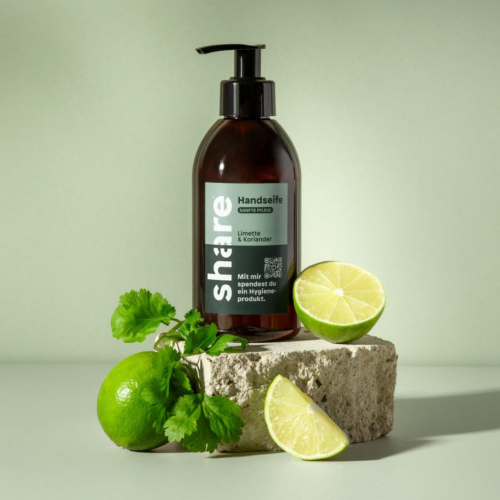 share Flüssigseife Patschuli 250 ml – Seife spendet ein Hygieneprodukt an einen Menschen in Not – vegane Handseife im Seifenspender