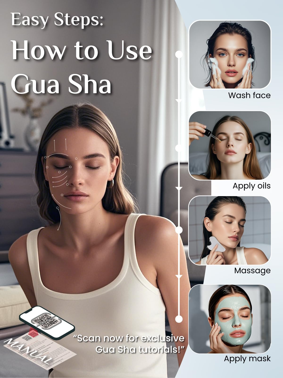 Rena Chris Stainless Steel Gua Sha Stone, Guasha Stone for Jaw Lines Firming and Reducing Face Swelling, Skin Care Gift - Silver