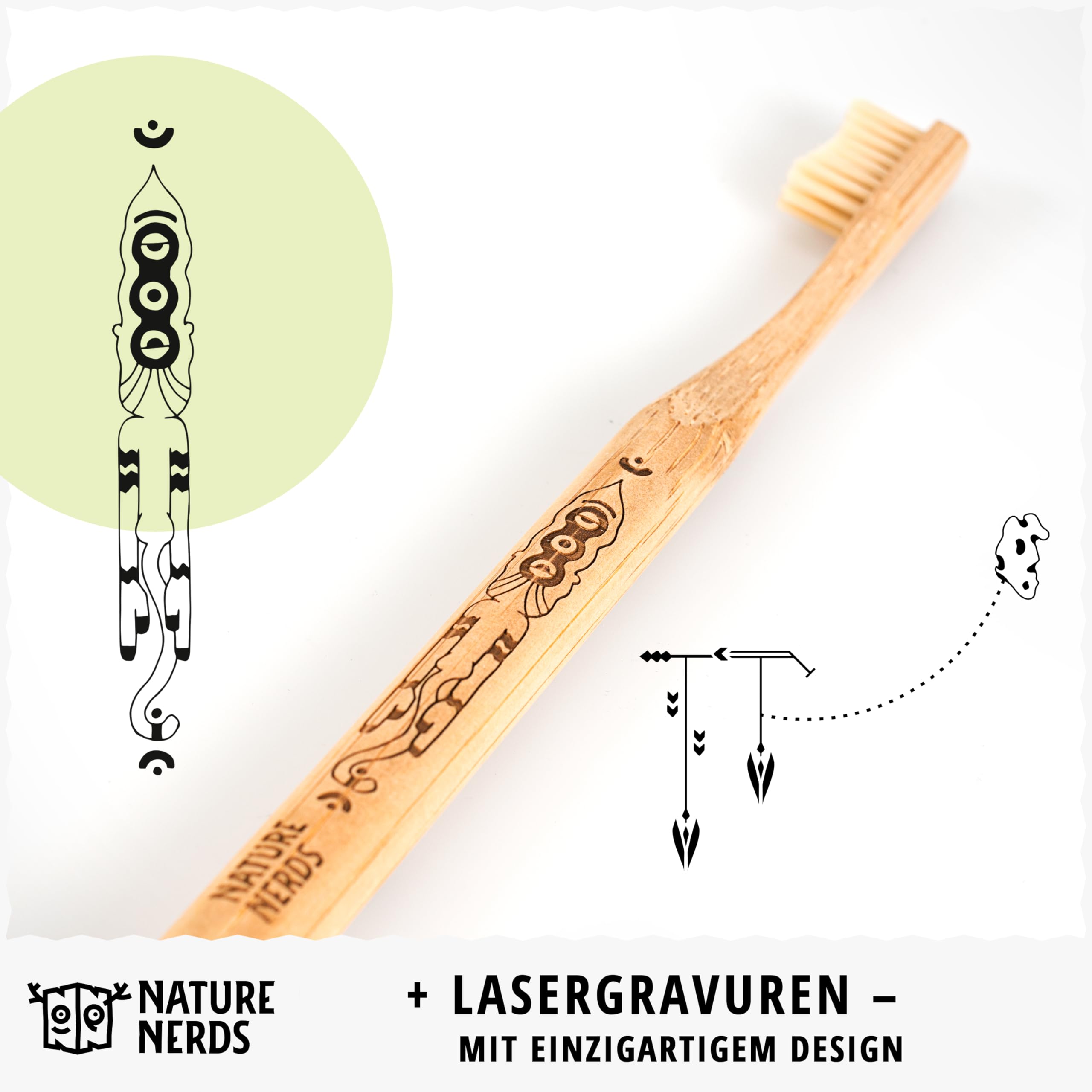 Nature Nerds - Bambus-Zahnbürsten im Set (4er Pack) / Härtegrad: Mittel/aus dem nachwachsendem Rohstoff Bambus