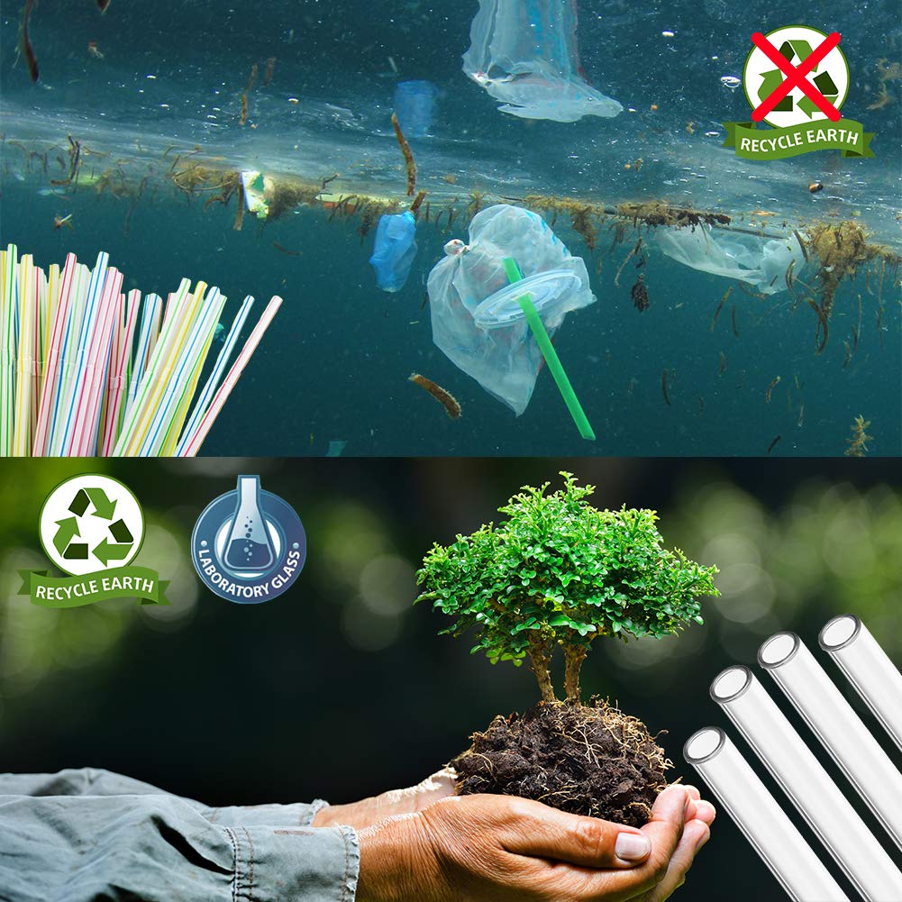 AOTWAN Glas Strohhalme Wiederverwendbar 20 Stück Glasstrohhalme, 6 Kurz + 6 Lange Geraden Glas-Strohhalme, 4 gebogenem Trinkhalme mit 4 Reinigungsbürsten für Cocktails, Smoothie und Säfte