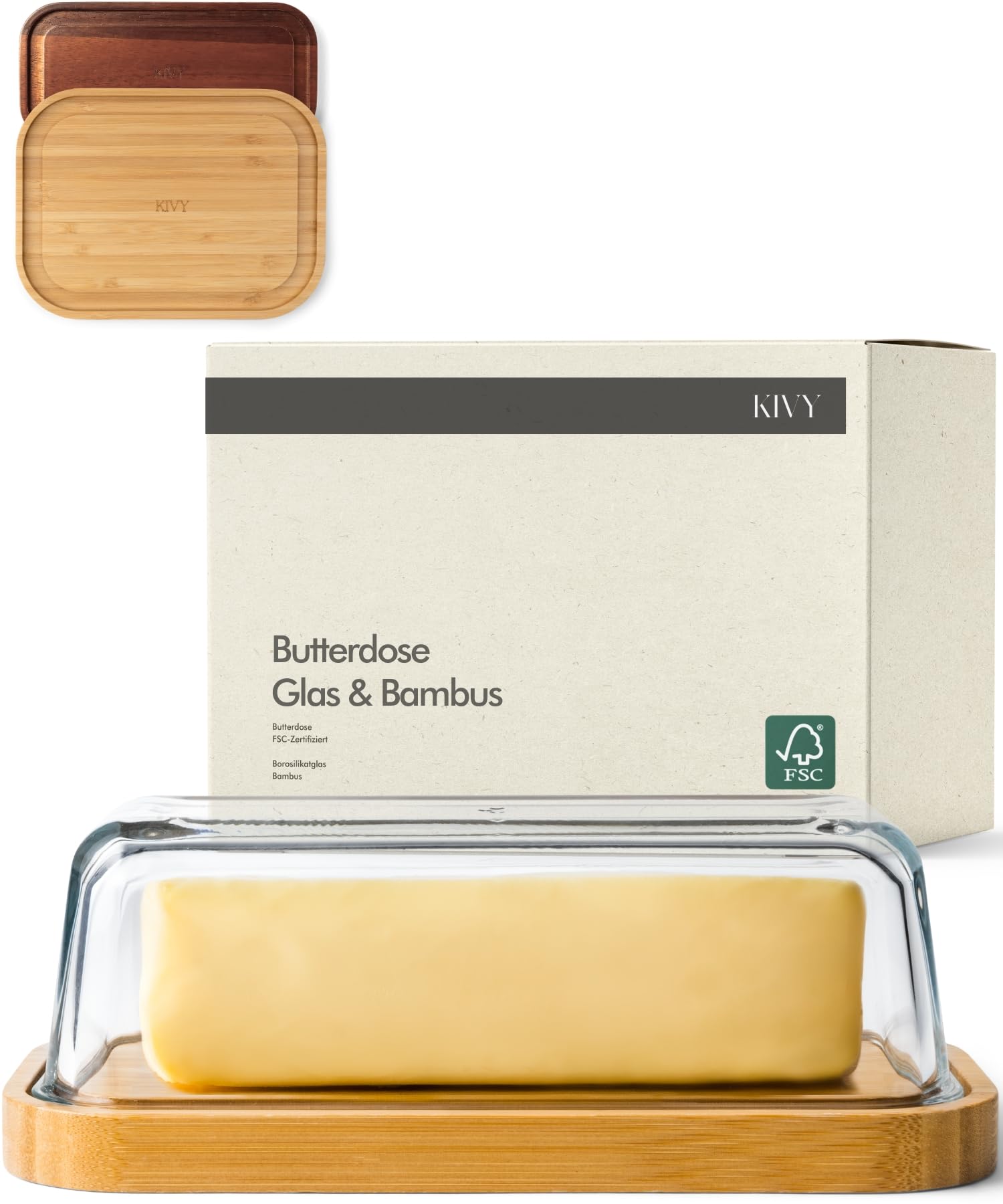 KIVY Butter Dish Glass with Airtight Lid for Smooth Butter - BPA Free - Butter Dishes - Butter Dish - Butter Dish with Lid - Butter Dish with Lid - Butter Box Tin - Butter Box Acacia Wood