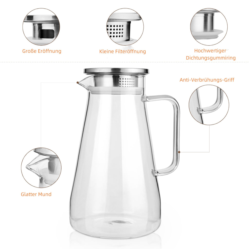CNGLASS 1100ml/37.5oz Glas-Teekanne mit Infuser,Klarglas-Teekessel mit abnehmbarem Edelstahlsieb,Herdfeste Glas-Teekanne für blühenden und losen Blatttee