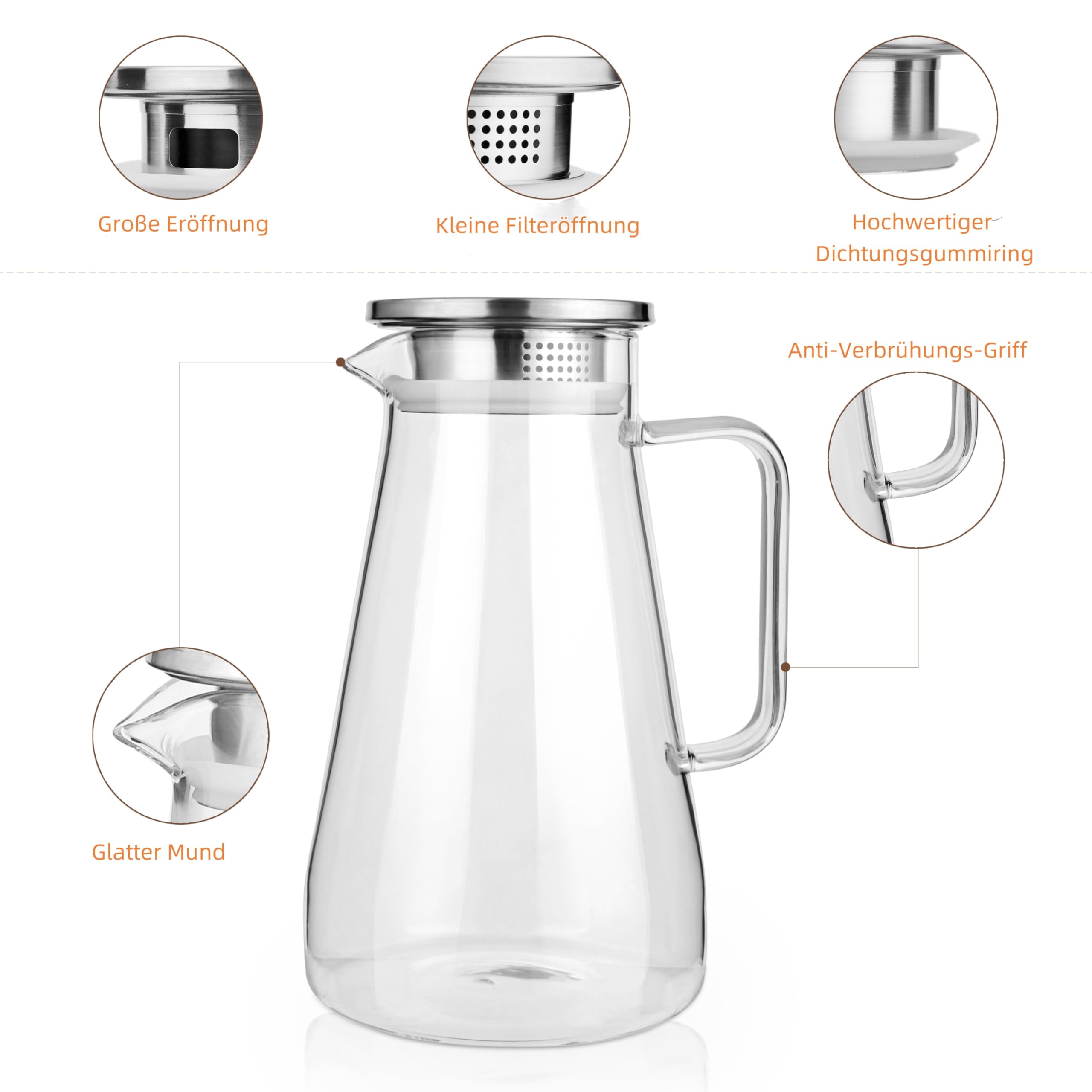 CNGLASS 1100ml/37.5oz Glas-Teekanne mit Infuser,Klarglas-Teekessel mit abnehmbarem Edelstahlsieb,Herdfeste Glas-Teekanne für blühenden und losen Blatttee