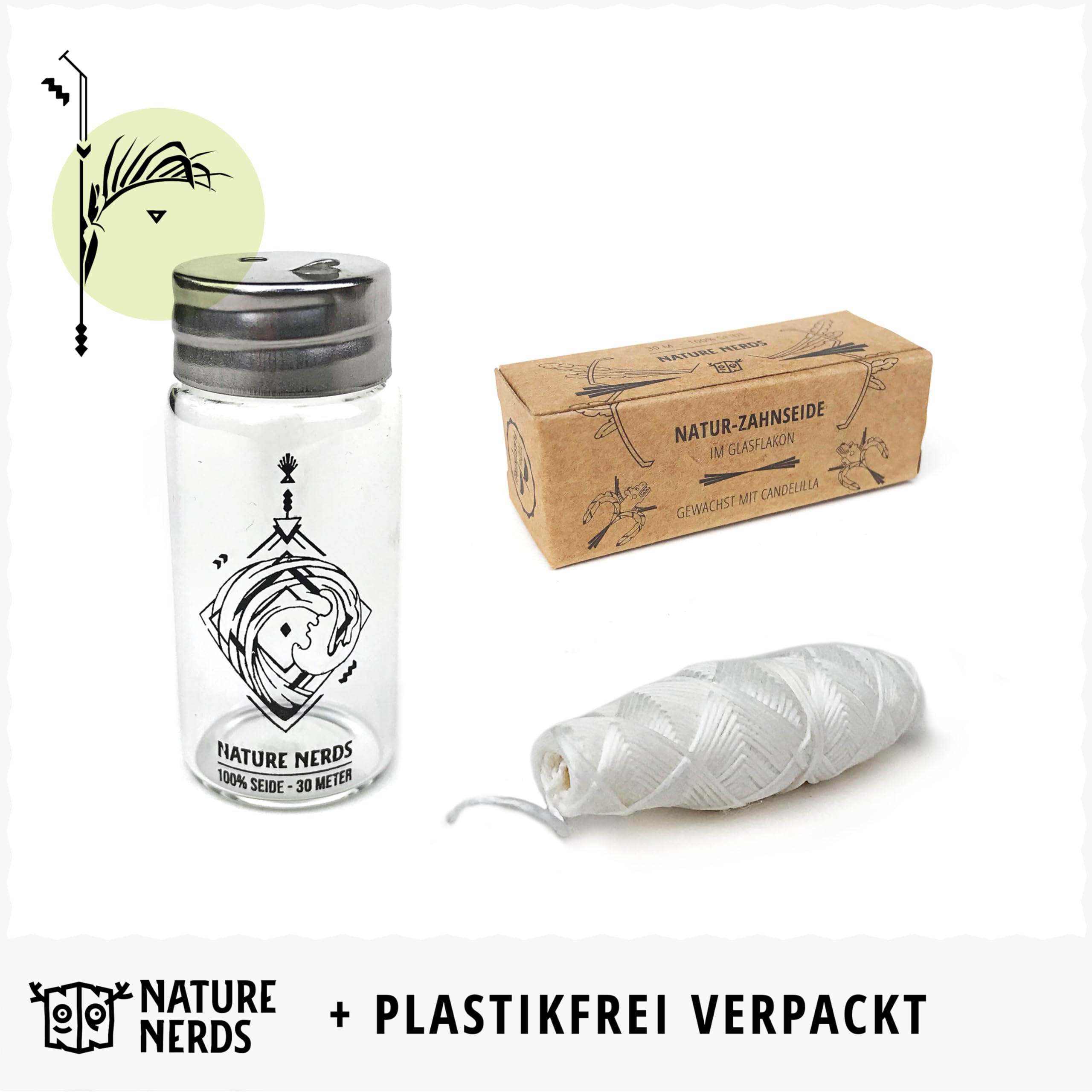 Nature Nerds - Plastic-Free Natural Dental Floss in Glass Bottle Waxed with Candelilla - 30m (30)