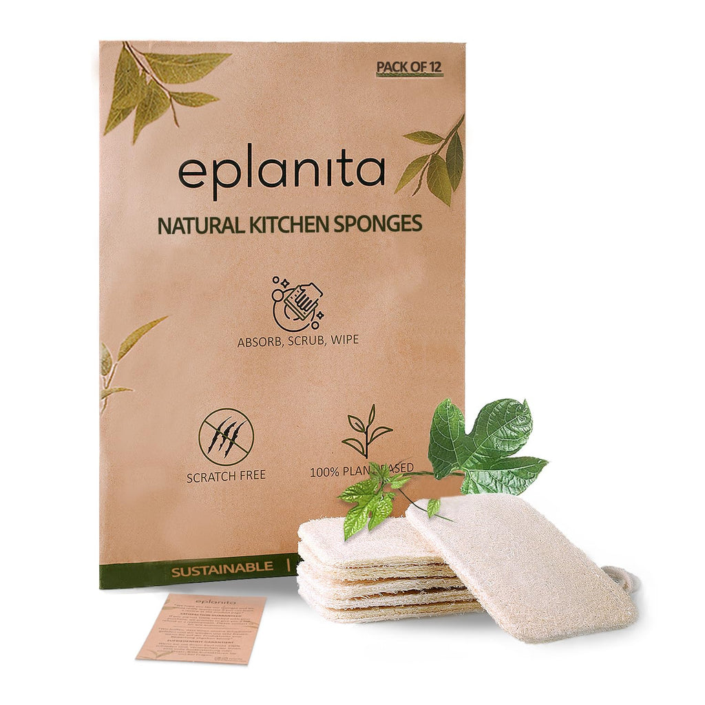 eplanita Natürliche Geschirr Spülschwämme, Kitchen Eco Scrub Scourer, Natural Luffa Plant, Biologisch abbaubar und Zero Waste (12er Pack)
