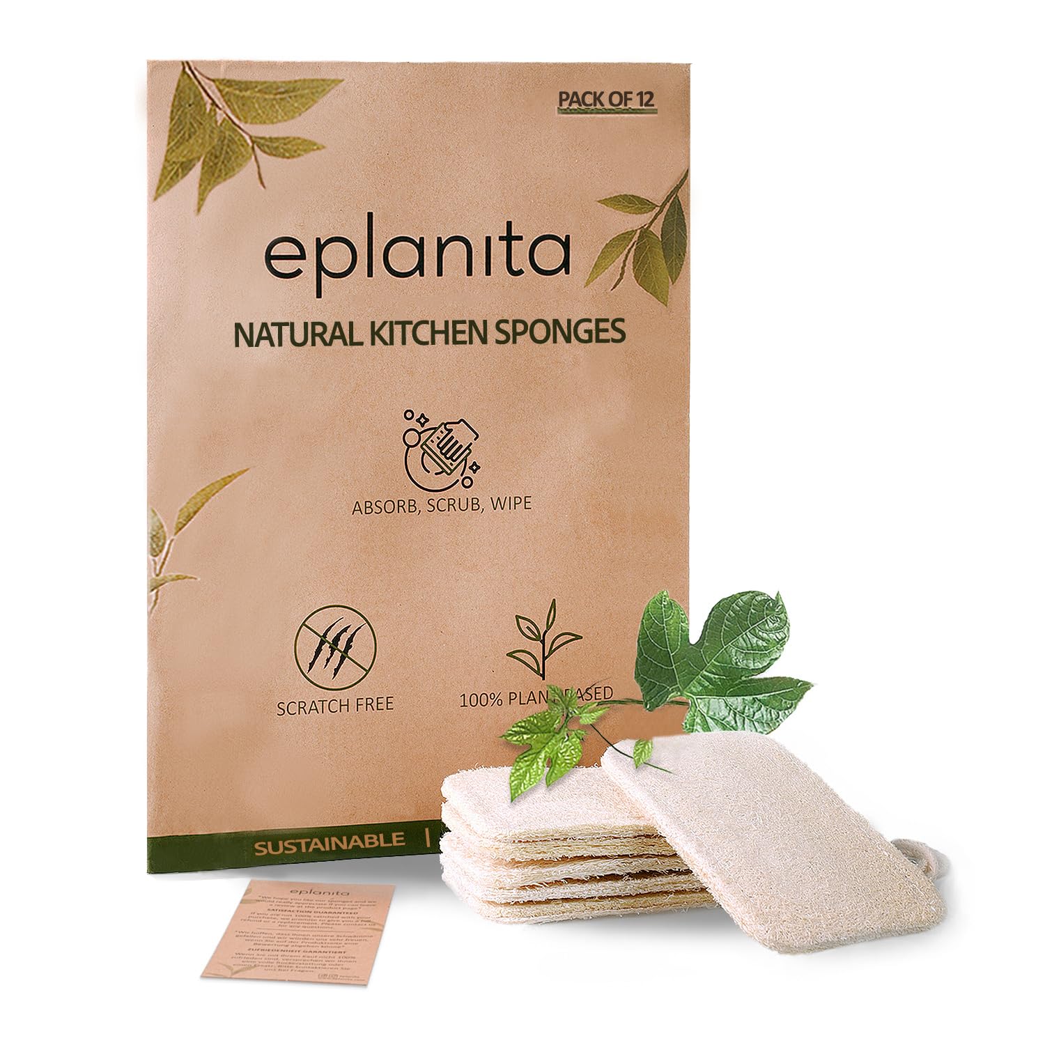 eplanita Natürliche Geschirr Spülschwämme, Kitchen Eco Scrub Scourer, Natural Luffa Plant, Biologisch abbaubar und Zero Waste (12er Pack)