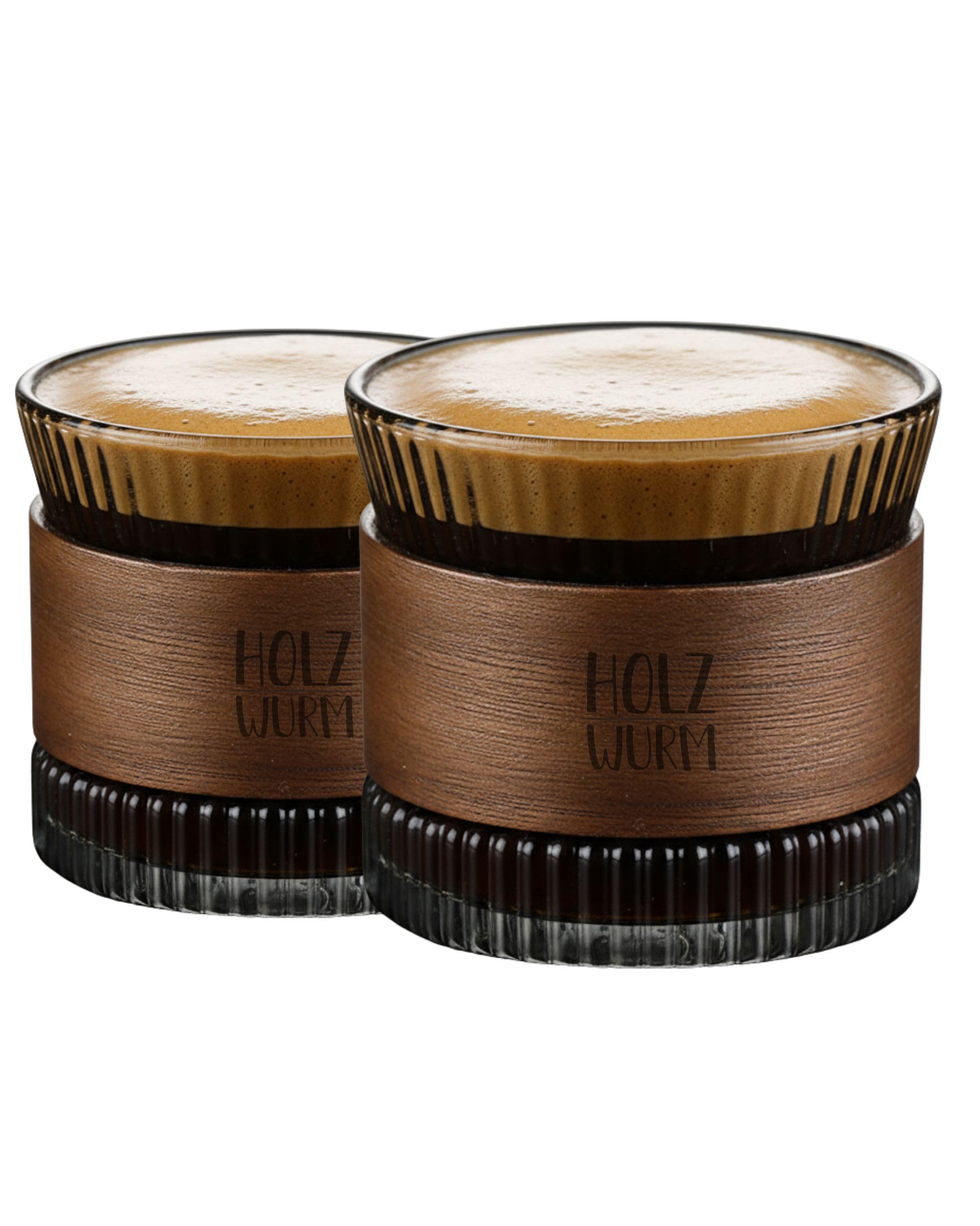 Holzwurm Glass Carafe 1 L - Ribbed Water Carafe with Walnut Wooden Coat, Elegant Water Carafe for Home and Office