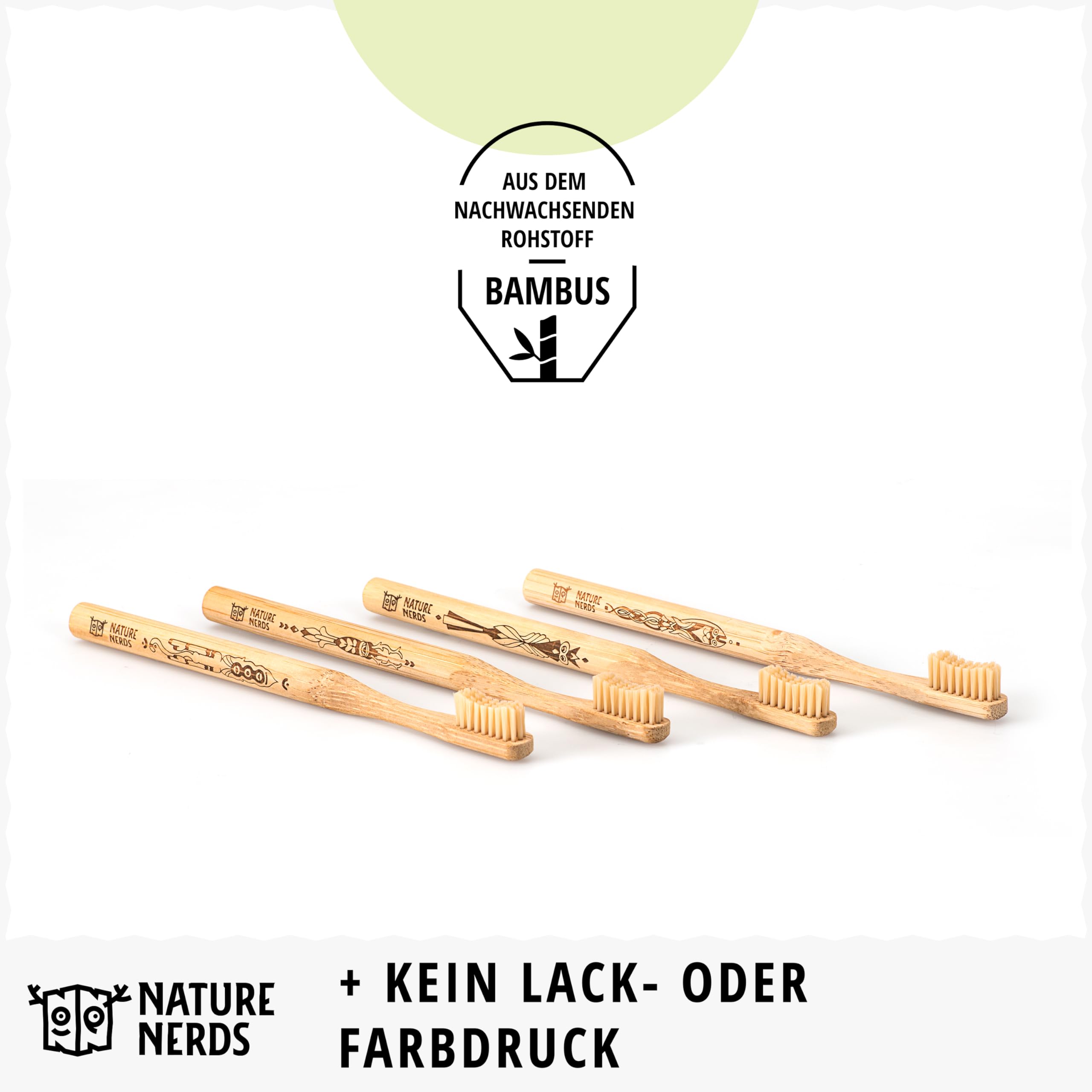 Nature Nerds - Bambus-Zahnbürsten im Set (4er Pack) / Härtegrad: Mittel/aus dem nachwachsendem Rohstoff Bambus