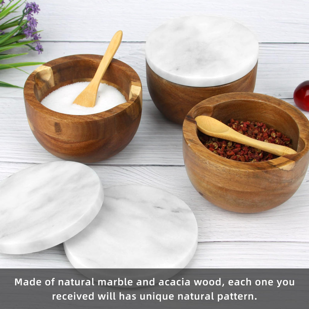 Salzdose Marmor mit Holzdeckel und Löffel Salz- oder Pfefferstreuerschale aus Stein, Salzstreuer, Salzbehälter Gewürzbehälter, Behälter, Behälterhalter, Behälter für die Küche (Schwarze Schüssel)