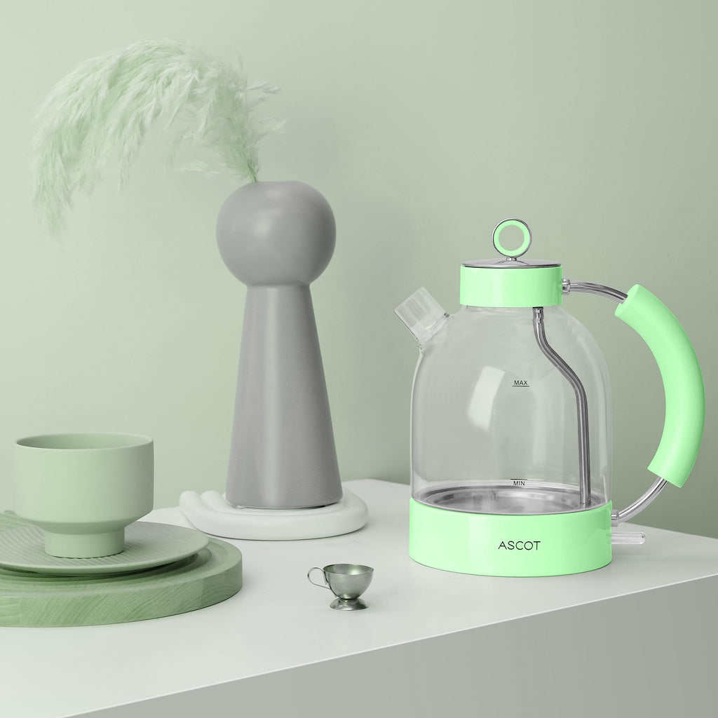 ASCOT Wasserkocher Glas, Elektrischer Wasserkocher Geschenke für Männer/Frauen/Familie 1,5L Schnellkochkessel, Trockengehschutz und automatische Abschaltung (Silber)