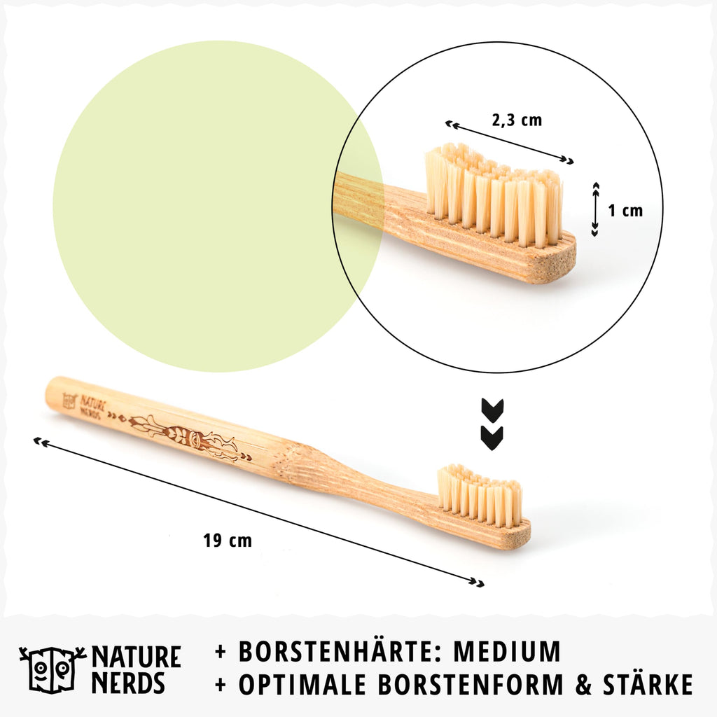 Nature Nerds - Bambus-Zahnbürsten im Set (4er Pack) / Härtegrad: Mittel/aus dem nachwachsendem Rohstoff Bambus