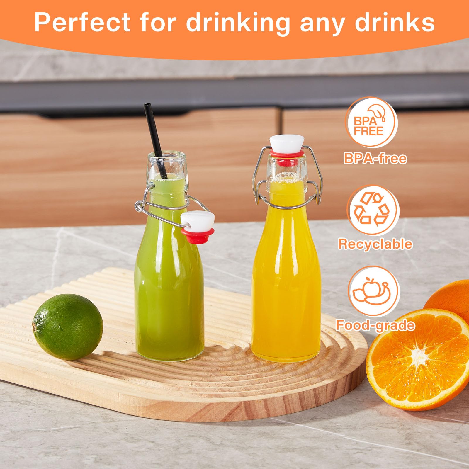 Glasflaschen 250ml mit Bügelverschluss, 10 Stück Kleine Flaschen Zum Befüllen, Bügelflasche zum Befüllen, Saftflasche für Öl, Essig, Saft & Limonade