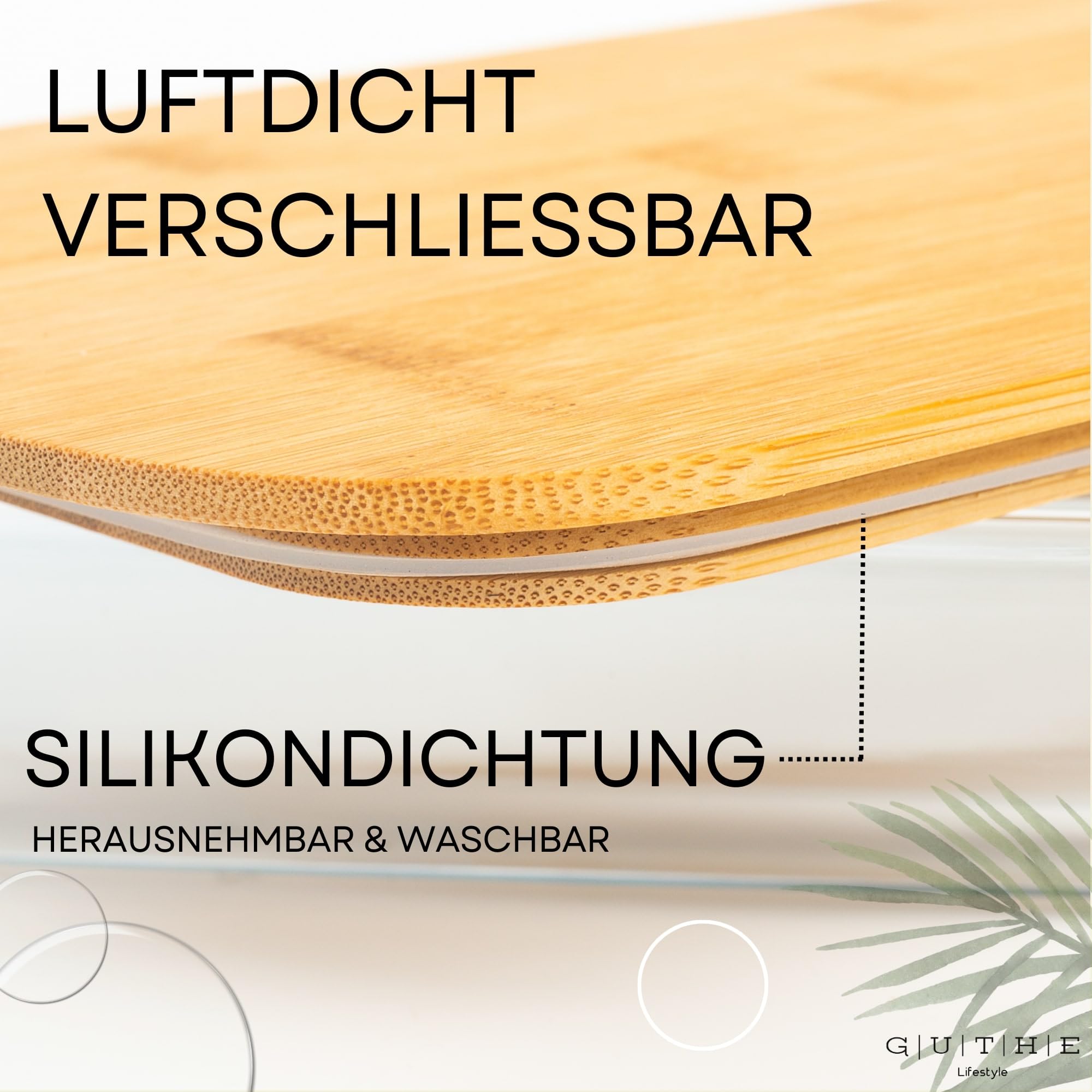 GUTHE Lifestyle Set of 3 Food Storage Boxes for Fridge Glass, Stackable Food Storage Containers with Wooden Lid, Casserole Dish Set, Sausage and Cheese Storage